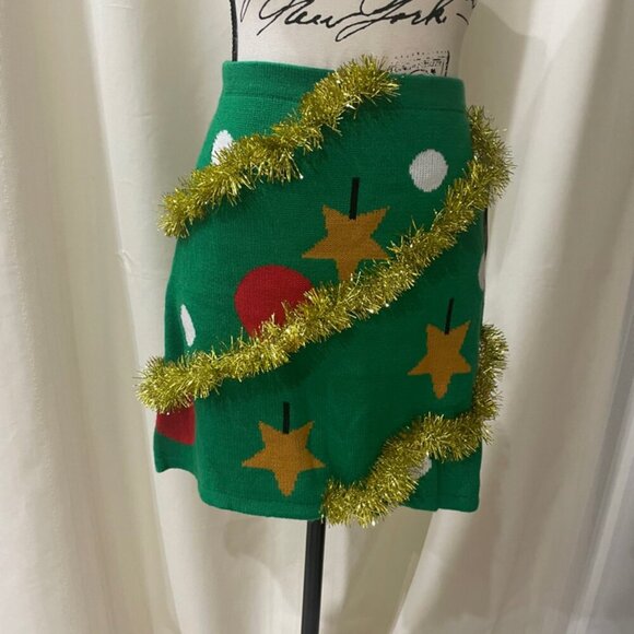 CHRISTMAS TREE TINSEL FETCHING KNIT MINI SKIRT GIGGLE BELL HOLIDAYS SIZE SMALL - Picture 7 of 11